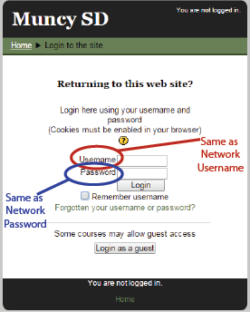 moodle login screen